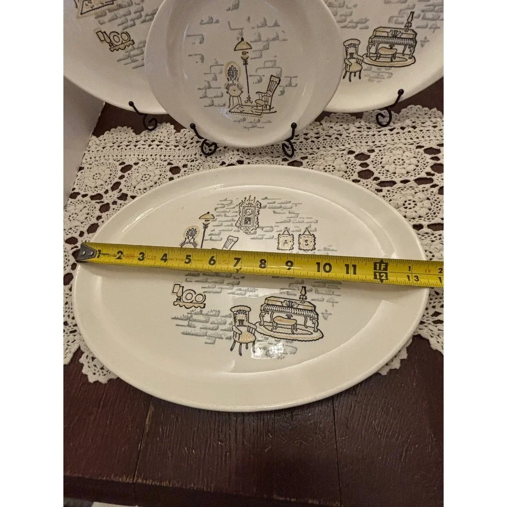 Vintage MCM Hand Decorated‎ Made in America Serving Set 5pc Platters Pie Dish